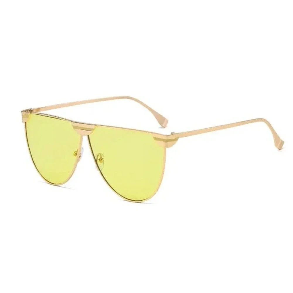 Mens Gold Sunglasses Yellow Tinted Lens Flat Top Metal Frame Retro Style Elegant